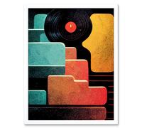 Artery8 Wall Art Print Retro DJ Decks Vintage Style Abstract Turntable Art Framed in White | Size: W12" x H16" Artery8 White W12" x H16"