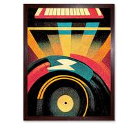 Artery8 Wall Art Print Retro Record Player DJ Decks Turntable Abstract Art Framed in Brown | Size: W12" x H16" Artery8 Brown W12" x H16"