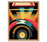 Artery8 Wall Art Print Retro Record Player DJ Decks Turntable Abstract Art Framed in Light Oak | Size: W12" x H16" Artery8 Light Oak W12" x H16"