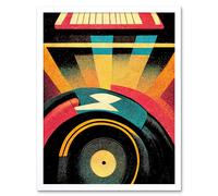 Artery8 Wall Art Print Retro Record Player DJ Decks Turntable Abstract Art Framed in White | Size: W12" x H16" Artery8 White W12" x H16"