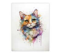 Wall Art Print Reverse Calico Cat Lovers Gift Watercolour Pet Portrait Painting Artwork Poster Artery8 Multi W24 inch x H32 inch