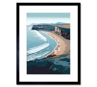 Artery8 Wall Art Print Rhossili Bay Cliffs Over Beach Coastal Landscape Artwork Framed 9X7 Inch in Black | Size: W7" x H9" Artery8 Black W7" x H9"