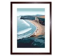 Artery8 Wall Art Print Rhossili Bay Cliffs Over Beach Coastal Landscape Artwork Framed 9X7 Inch in Brown | Size: W7" x H9" Artery8 Brown W7" x H9"
