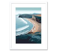 Artery8 Wall Art Print Rhossili Bay Cliffs Over Beach Coastal Landscape Artwork Framed 9X7 Inch in White | Size: W7" x H9" Artery8 White W7" x H9"
