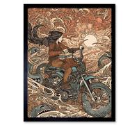 Artery8 Wall Art Print Ride the Wind Warrior on Motorcycle Art Framed in Black | Size: W12" x H16" Artery8 Black W12" x H16"
