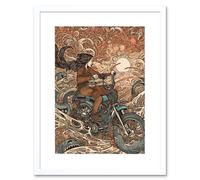 Artery8 Wall Art Print Ride the Wind Warrior on Motorcycle Artwork Framed 9X7 Inch in White | Size: W7" x H9" Artery8 White W7" x H9"