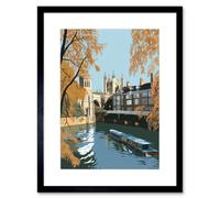 Artery8 Wall Art Print River Cam & University Buildings of Cambridge Artwork Framed 9X7 Inch in Black | Size: W7" x H9" Artery8 Black W7" x H9"