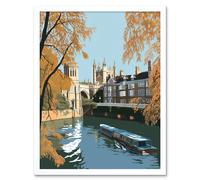 Artery8 Wall Art Print River Cam & University Buildings of Cambridge Art Framed in White | Size: W12" x H16" Artery8 White W12" x H16"