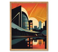 Artery8 Wall Art Print River Clyde Walkway Modern Glasgow Cityscape Art Framed in Light Oak | Size: W12" x H16" Artery8 Light Oak W12" x H16"