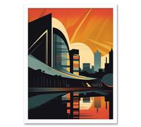 Artery8 Wall Art Print River Clyde Walkway Modern Glasgow Cityscape Art Framed in White | Size: W12" x H16" Artery8 White W12" x H16"