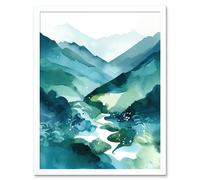 Artery8 Wall Art Print River Trail in the Scottish Highlands Modern Landscape Watercolour Painting Art Framed in White | Size: W12" x H16" Artery8 White W12" x H16"