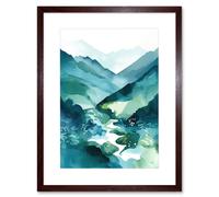Artery8 Wall Art Print River Trail in the Scottish Highlands Modern Landscape Watercolour Painting Artwork Framed 9X7 Inch in Brown | Size: W7" x H9" Artery8 Brown W7" x H9"