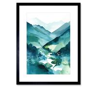 Artery8 Wall Art Print River Trail in the Scottish Highlands Modern Landscape Watercolour Painting Artwork Framed 9X7 Inch in Black | Size: W7" x H9" Artery8 Black W7" x H9"