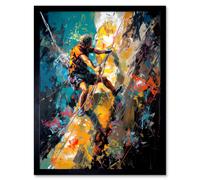 Artery8 Wall Art Print Rock Climber Climbing Multicoloured Mountain Cliff Art Framed in Black | Size: W12" x H16" Artery8 Black W12" x H16"