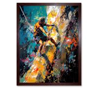 Artery8 Wall Art Print Rock Climber Climbing Multicoloured Mountain Cliff Art Framed in Brown | Size: W12" x H16" Artery8 Brown W12" x H16"