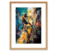 Artery8 Wall Art Print Rock Climber Climbing Multicoloured Mountain Cliff Artwork Framed 9X7 Inch in Beige | Size: W7" x H9" Artery8 Beige W7" x H9"