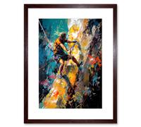 Artery8 Wall Art Print Rock Climber Climbing Multicoloured Mountain Cliff Artwork Framed 9X7 Inch in Brown | Size: W7" x H9" Artery8 Brown W7" x H9"