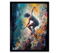 Artery8 Wall Art Print Rock Climber Multicoloured Mountain Cliff Descent Art Framed in Black | Size: W12" x H16" Artery8 Black W12" x H16"