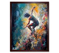 Artery8 Wall Art Print Rock Climber Multicoloured Mountain Cliff Descent Art Framed in Brown | Size: W12" x H16" Artery8 Brown W12" x H16"
