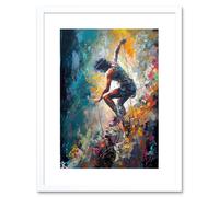 Artery8 Wall Art Print Rock Climber Multicoloured Mountain Cliff Descent Artwork Framed 9X7 Inch in White | Size: W7" x H9" Artery8 White W7" x H9"
