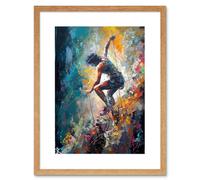 Artery8 Wall Art Print Rock Climber Multicoloured Mountain Cliff Descent Artwork Framed 9X7 Inch in Beige | Size: W7" x H9" Artery8 Beige W7" x H9"