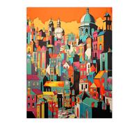 Artery8 Rome Vertical Cityscape Vibrant Graphic Painting Italian City Architecture Bold Colours Extra Large XL Wall Art Poster Print