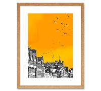 Artery8 Wall Art Print Rooftop Birds Edinburgh Framed 9X7 in Beige | Size: W7" x H9" Artery8 Beige W7" x H9"