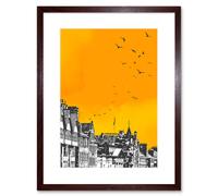 Artery8 Wall Art Print Rooftop Birds Edinburgh Framed 9X7 in Brown | Size: W7" x H9" Artery8 Brown W7" x H9"