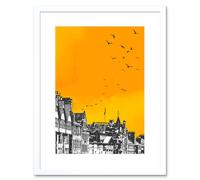 Artery8 Wall Art Print Rooftop Birds Edinburgh Framed 9X7 in White | Size: W7" x H9" Artery8 White W7" x H9"