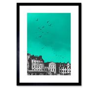 Artery8 Wall Art Print Rooftop Birds Leith Framed 9X7 in Black | Size: W7" x H9" Artery8 Black W7" x H9"