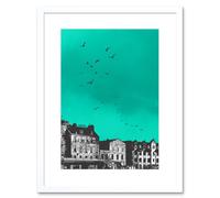 Artery8 Wall Art Print Rooftop Birds Leith Framed 9X7 in White | Size: W7" x H9" Artery8 White W7" x H9"