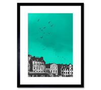 Artery8 Wall Art Print Rooftop Birds Leith Framed 9X7 Inch