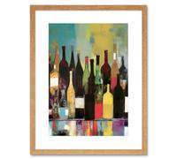 Artery8 Wall Art Print Rose White & Red Glass Wine Bottles on Shelf Artwork Framed 9X7 Inch in Beige | Size: W7" x H9" Artery8 Beige W7" x H9"