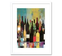 Artery8 Wall Art Print Rose White & Red Glass Wine Bottles on Shelf Artwork Framed 9X7 Inch | Size: W7" x H9" Artery8 White W7" x H9"