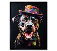 Artery8 Wall Art Print Rottweiler in Bow Tie & Multicoloured Top Hat Art Framed in Black | Size: W12" x H16" Artery8 Black W12" x H16"