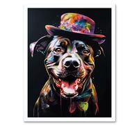 Artery8 Wall Art Print Rottweiler in Bow Tie & Multicoloured Top Hat Art Framed in White | Size: W12" x H16" Artery8 White W12" x H16"