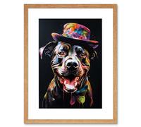 Artery8 Wall Art Print Rottweiler in Bow Tie & Multicoloured Top Hat Artwork Framed 9X7 Inch in Beige | Size: W7" x H9" Artery8 Beige W7" x H9"
