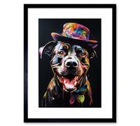 Artery8 Wall Art Print Rottweiler in Bow Tie & Multicoloured Top Hat Artwork Framed 9X7 Inch in Black | Size: W7" x H9" Artery8 Black W7" x H9"