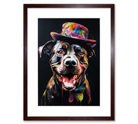 Artery8 Wall Art Print Rottweiler in Bow Tie & Multicoloured Top Hat Artwork Framed 9X7 Inch in Brown | Size: W7" x H9" Artery8 Brown W7" x H9"