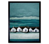 Artery8 Wall Art Print Row Of White Fisherman Cottages Isle Of Jura Art Framed in Black | Size: W12" x H16" Artery8 Black W12" x H16"