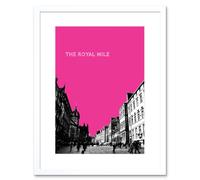 Artery8 Wall Art Print Royal Mile Edinburgh Scotland Famous Street Pink Framed Art in White | Size: W7" x H9" Artery8 White W7" x H9"
