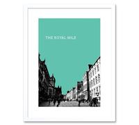 Artery8 Wall Art Print Royal Mile Edinburgh Scotland Famous Street Teal Framed Art in White | Size: W7" x H9" Artery8 White W7" x H9"