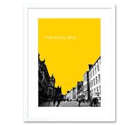 Artery8 Wall Art Print Royal Mile Edinburgh Scotland Famous Street Yellow Framed Art in White | Size: W7" x H9" Artery8 White W7" x H9"