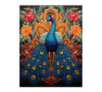 Artery8 Wall Art Print Royal Peacock Oil Painting Blue Orange Pink Exotic Bird Symmetrical Floral Portrait Poster | Size: W12" x H16" Artery8 Multicolor W12" x H16"