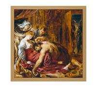 Artery8 Wall Art Print Rubens Samson & Delilah Square Framed Picture 16X16 Inch in Light Oak | Size: W16" x H16" Artery8 Light Oak W16" x H16"