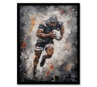 Artery8 Wall Art Print Rugby Fan Artwork World Cup Forward With Ball Action Painting For Him Man Cave Art Framed in Grey | Size: A4 Artery8 Grey A4