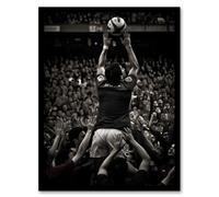 Artery8 Wall Art Print Rugby Lineout Catch Action Photo Black White Sport Artwork Art Framed | Size: W12" x H16" Artery8 Black W12" x H16"