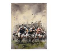 Wall Art Print Rugby Mud Bowl Pushing Forward Action Painting For Him Fan Man Cave Poster Artery8 Beige W24 inch x H32 inch