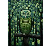 Artery8 Wall Art Print Sage Green Owl Perched in Geometric Forest Night Dusk Poster | Size: W12" x H16" Artery8 Green W12" x H16"