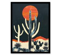 Wall Art Print Saguaro Cactus Orange Grey Sun Desert Landscape Art Framed Poster Artery8 Black A4